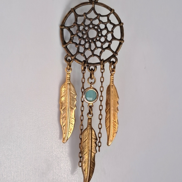 Dream Catcher Pendant with a Genuine Aqua Chalcedony Gemstone. - Picture 13 of 13